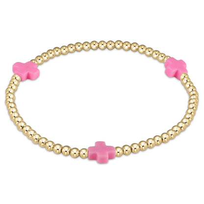 Signature Gold Pattern Cross and 3mm Beaded Bracelet