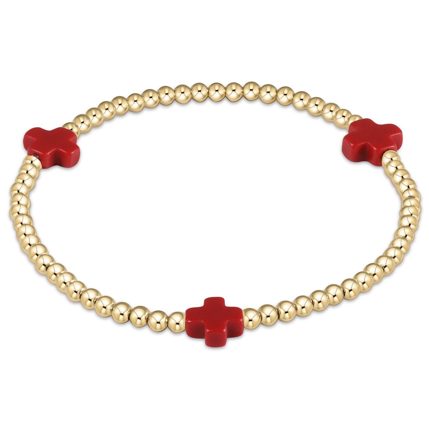 Signature Gold Pattern Cross and 3mm Beaded Bracelet