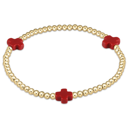 Signature Gold Pattern Cross and 3mm Beaded Bracelet