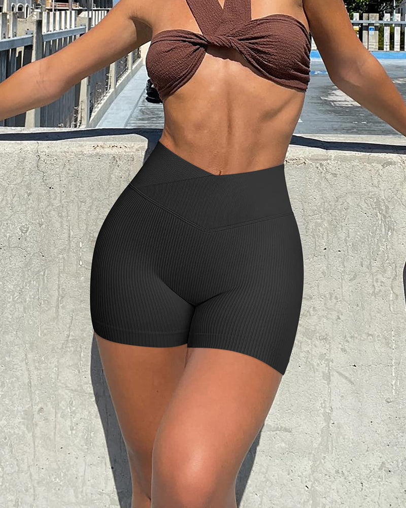 High-Waist Fitted Sports Short with Ribbed Fabric