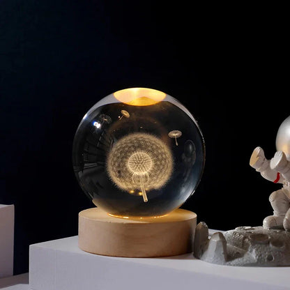Astro LED™ – Crystal Sphere Lamp with Wooden Base & USB Rechargeable Light