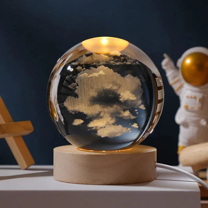Astro LED™ – Crystal Sphere Lamp with Wooden Base & USB Rechargeable Light