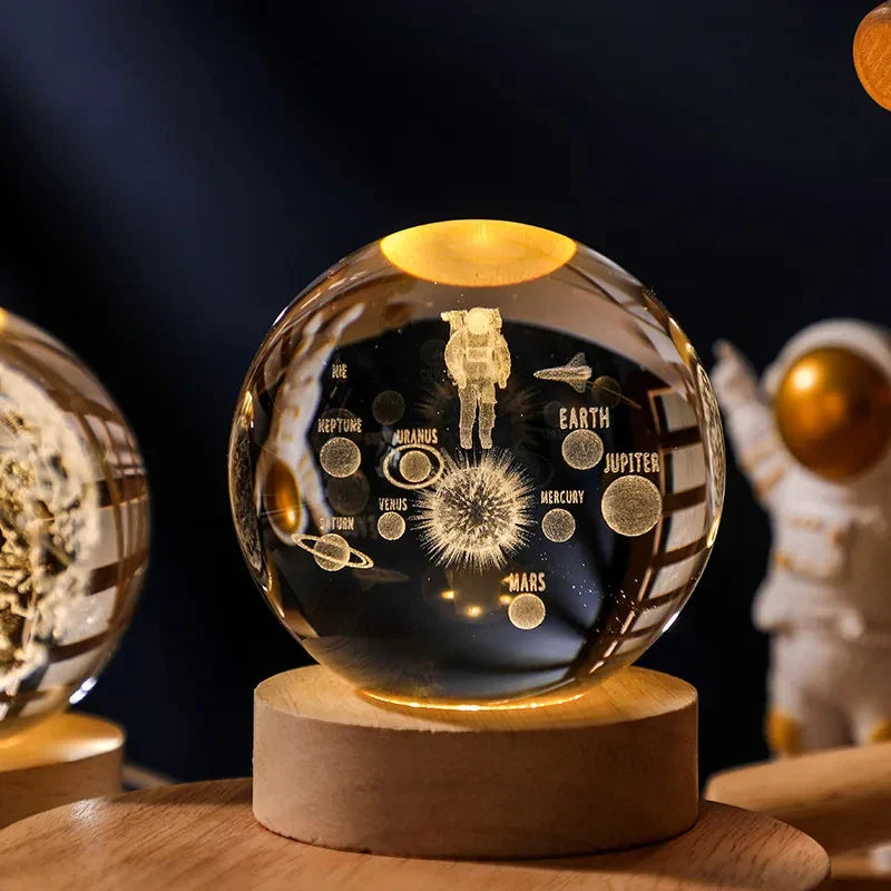 Astro LED™ – Crystal Sphere Lamp with Wooden Base & USB Rechargeable Light
