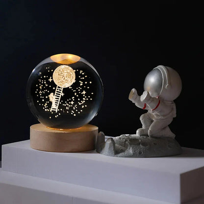 Astro LED™ – Crystal Sphere Lamp with Wooden Base & USB Rechargeable Light