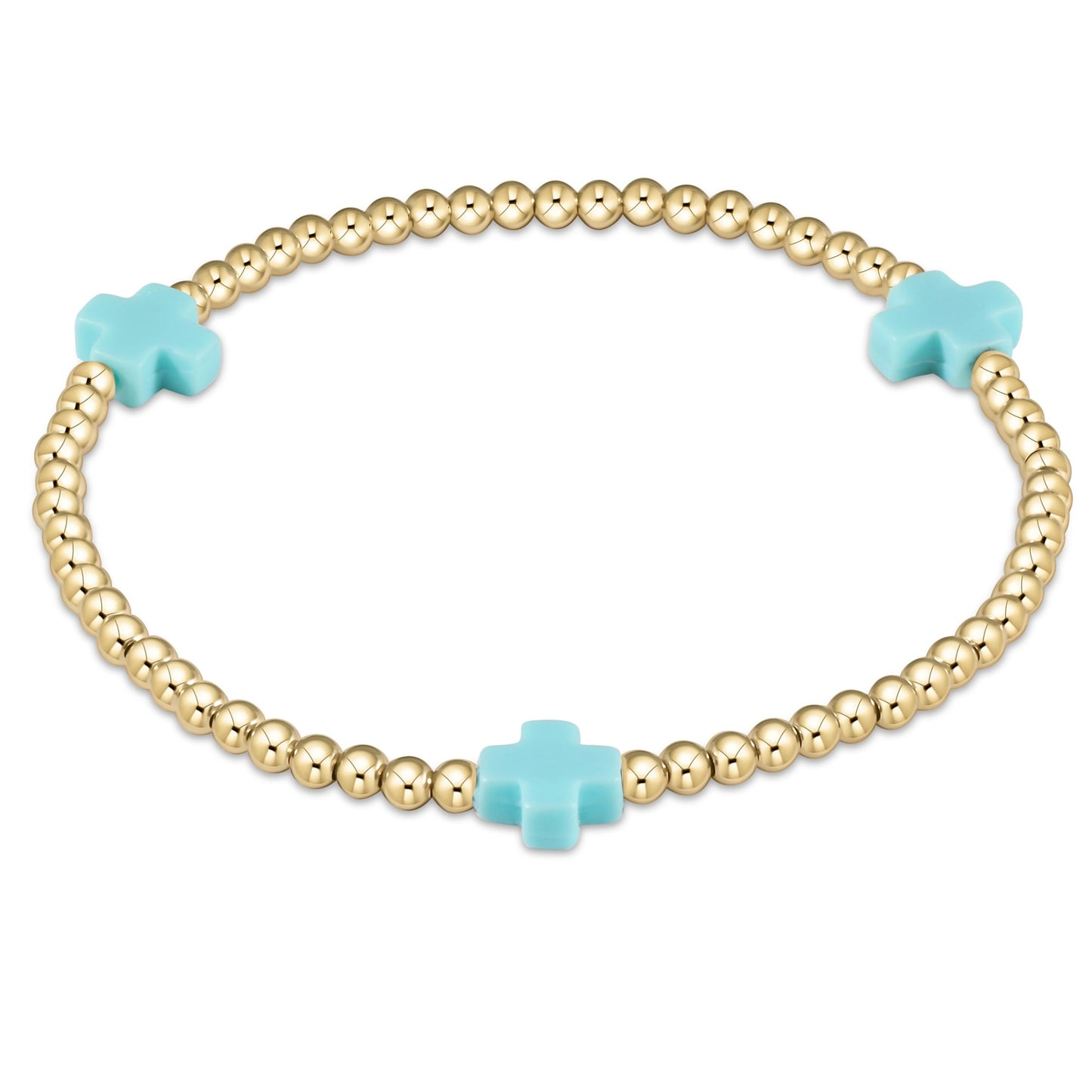 Signature Gold Pattern Cross and 3mm Beaded Bracelet