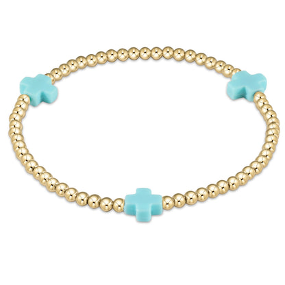Signature Gold Pattern Cross and 3mm Beaded Bracelet
